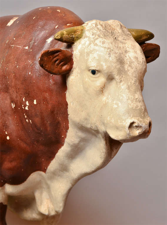 Folk Art Pair Hereford Cow Sculptures