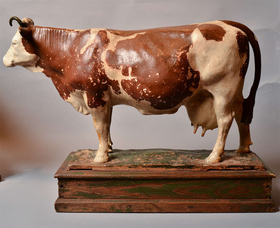 Wood Pair Hereford Cow Sculptures