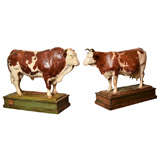 Antique Pair Hereford Cow Sculptures