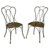 Pair French Iron Garden Chairs