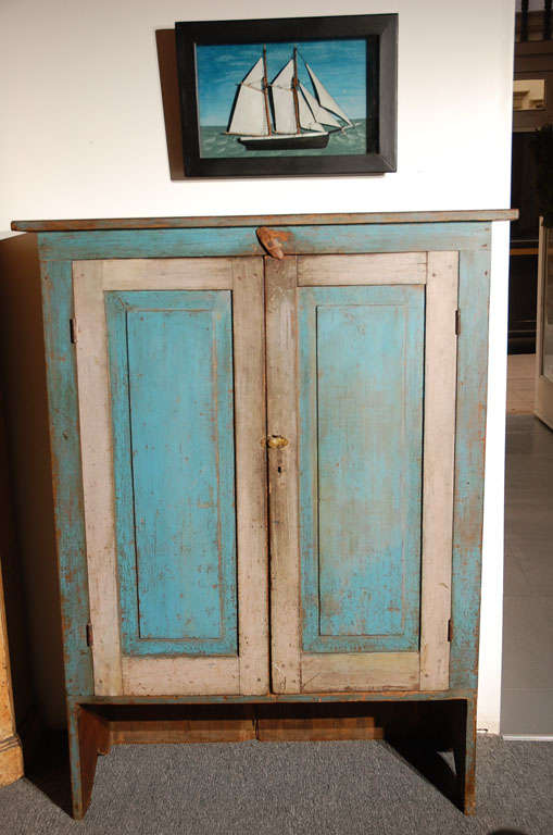 American Fantastic 19thc Original Blue  Painted Jelly Cupboard