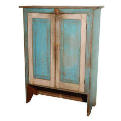 Antique Fantastic 19thc Original Blue  Painted Jelly Cupboard