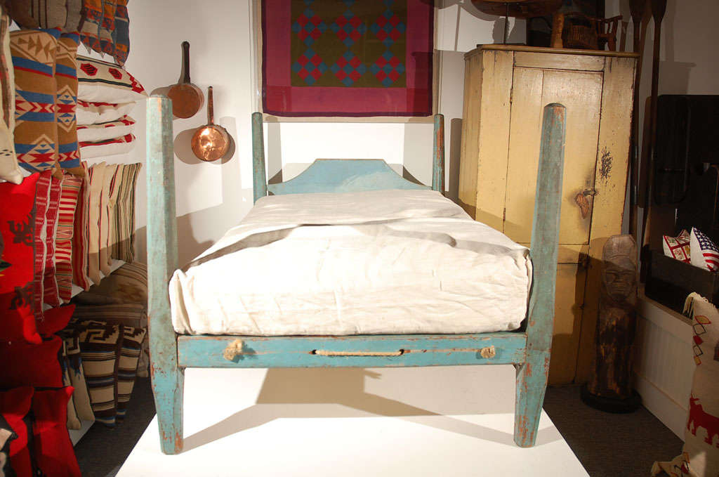 blue painted bed