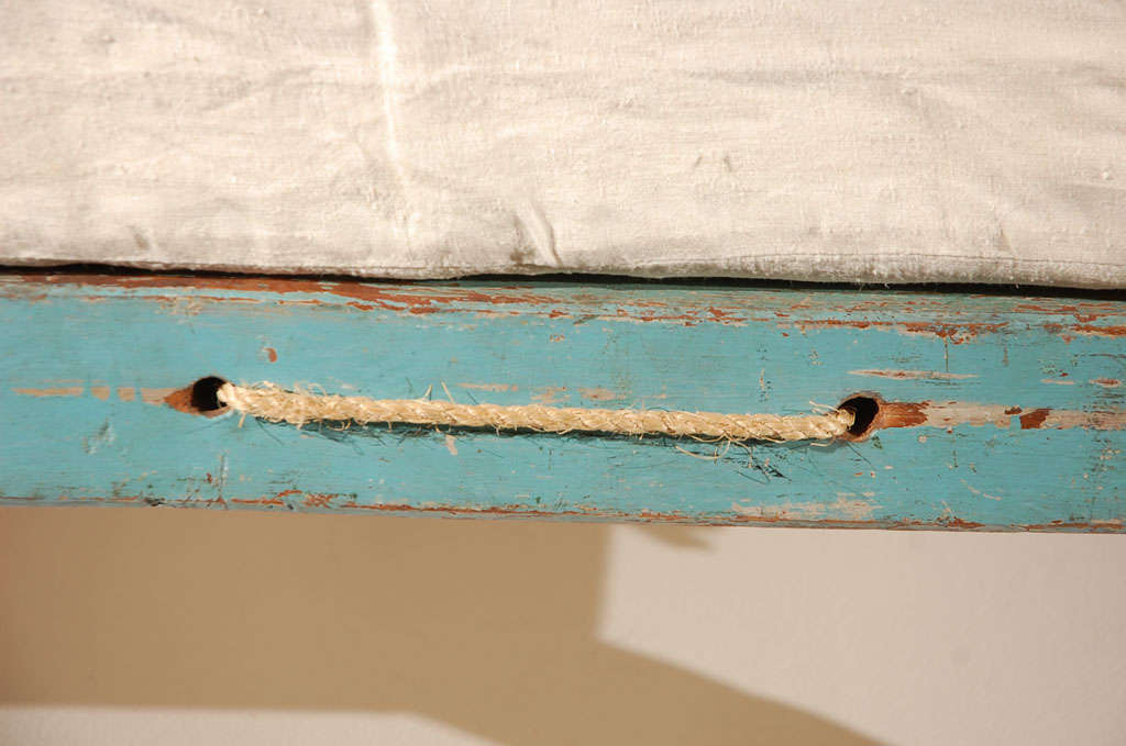 Folk Art 19th Century Original Blue Painted Pencil Post Hired Hands Bed
