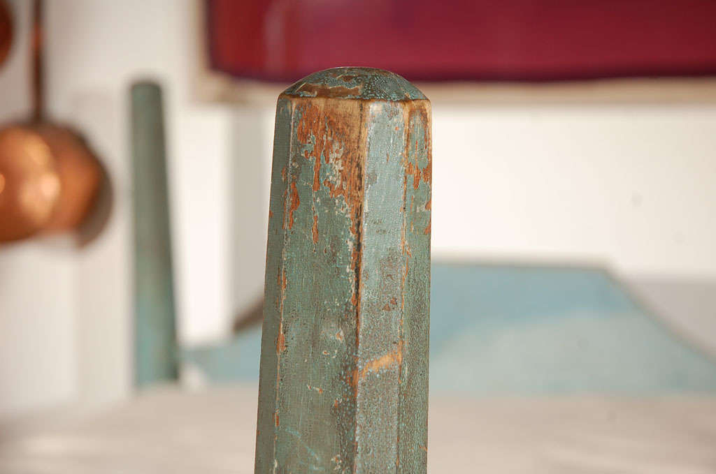 19th Century Original Blue Painted Pencil Post Hired Hands Bed 1