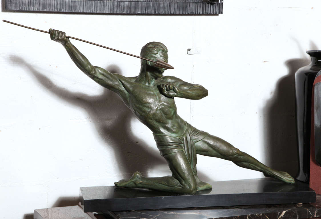 Large french art deco patinated spelter sculpture by 