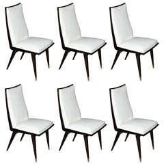 Set 6 Mid Century Modern Walnut w/ White, Dining Chairs