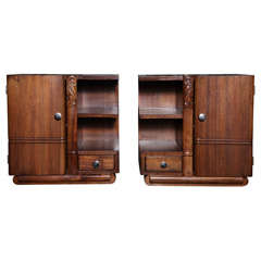 Pair Solid Walnut French Art Deco Night Stands