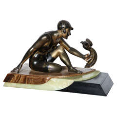 French Art Deco "Lady" Sculpture signed "Bouqooet"