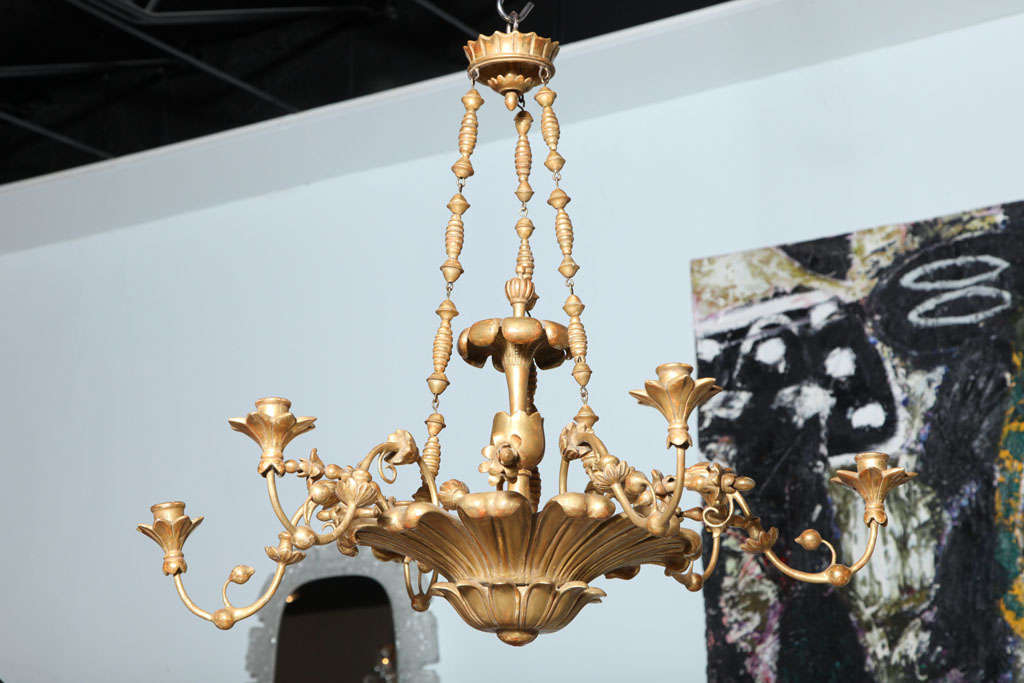 Fine Italian Neoclassic Giltwood Six-Arm Chandelier In Excellent Condition In Hollywood, FL