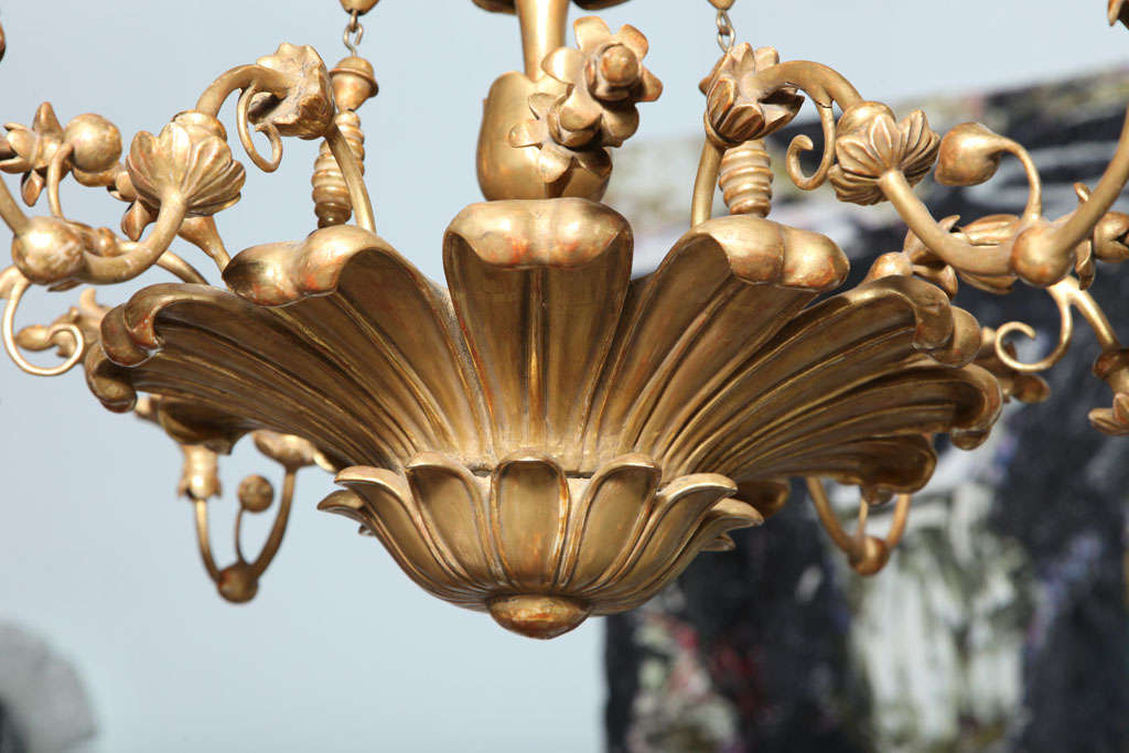 Fine Italian Neoclassic Giltwood Six-Arm Chandelier 1