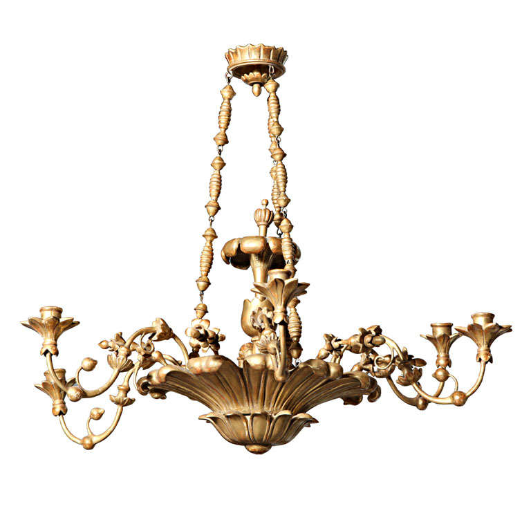 Fine Italian Neoclassic Giltwood Six-Arm Chandelier