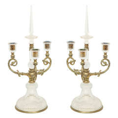 Pair of F and C Osler Bronze & Crystal Table Candelabra
