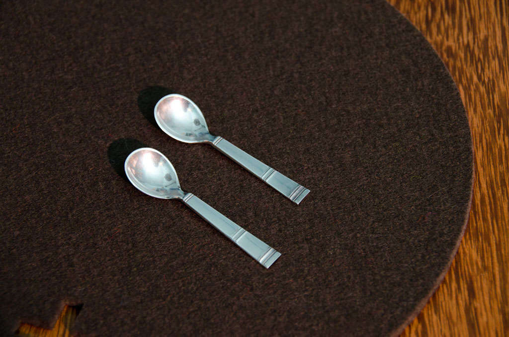 Scandinavian Modern Pair of Georg Jensen Silver Salt Spoons