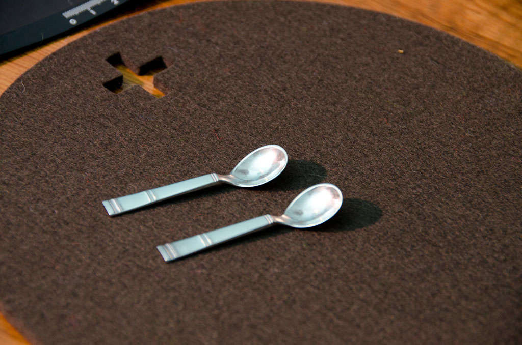 Pair of  Silver Salt Spoons, Jensen marks, unknown pattern