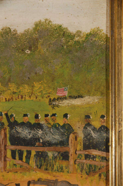 Mid-19th Century Gettysburg Battle Scene, Signed Primitive Painting