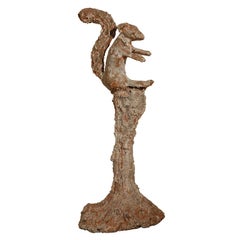 Cement Squirrel on Faux Bois Trunk-French