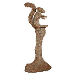 Cement Squirrel on Faux Bois Trunk-French 6