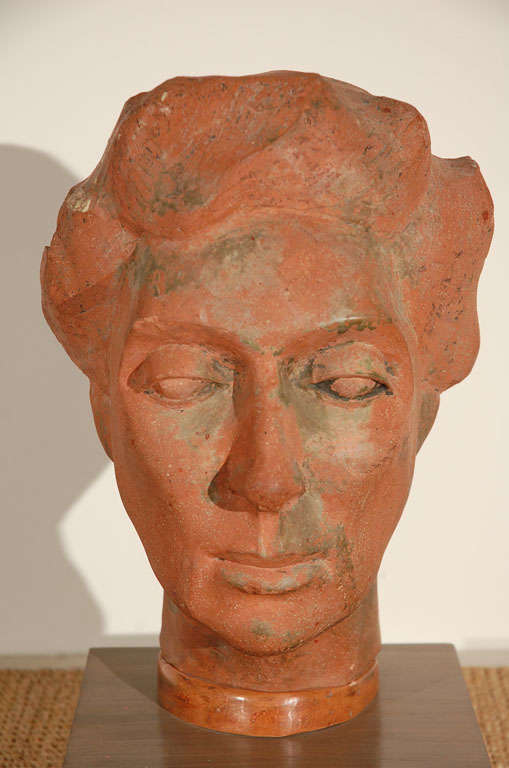 Terra Cotta Female Bust In Good Condition For Sale In Van Nuys, CA