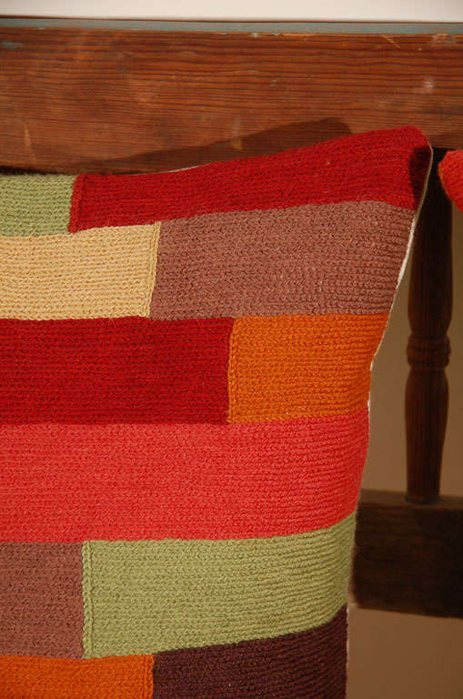 Pillows, Colorful Wool Stitched Pillow Covers with Inserts In Excellent Condition For Sale In Van Nuys, CA