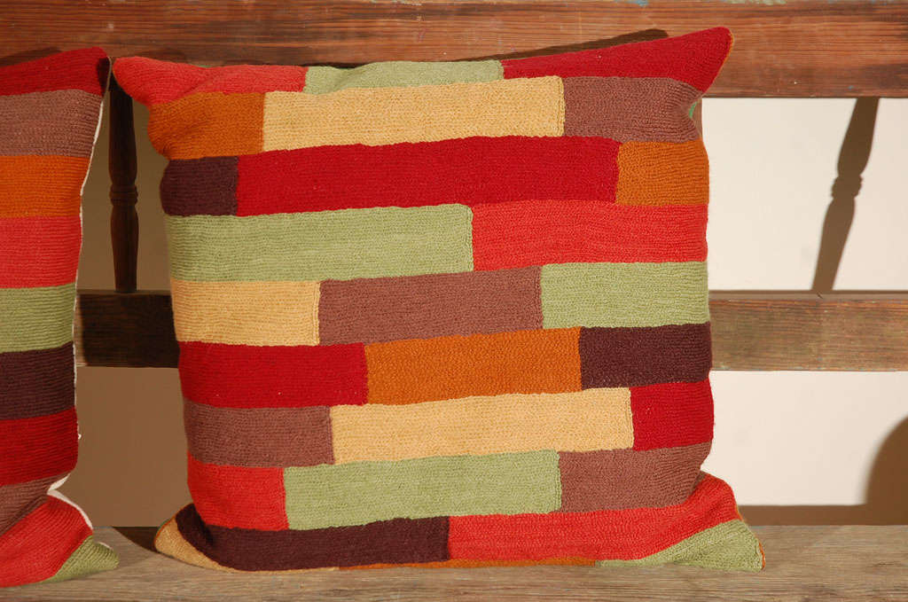Pillows, Colorful Wool Stitched Pillow Covers with Inserts For Sale at