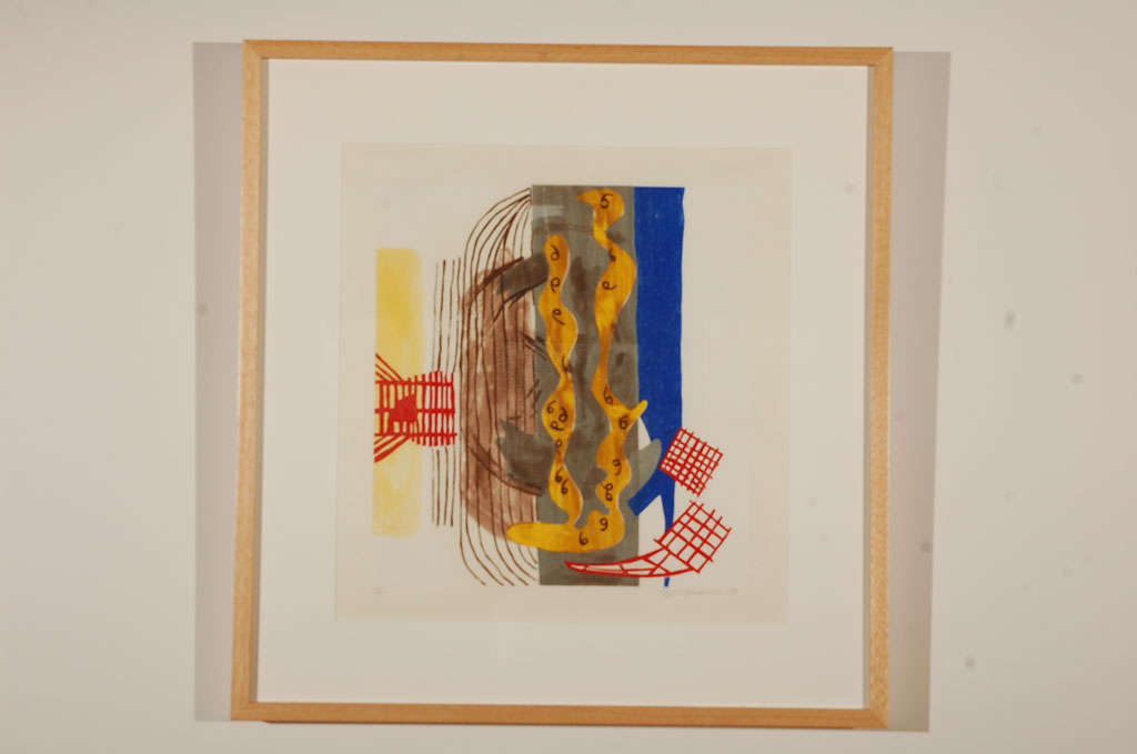 Charles Garabedian signed color wood cut on paper, edition 11/25.<br />
Image size 14