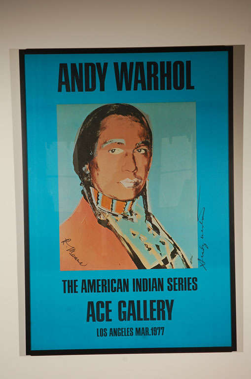 Poster signed by Andy Warhol and Russell Means. American Indian Series, Ace Gallery Los Angeles, March 1977