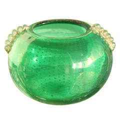 Vintage Luscious Italian Seguso Glass Irredescent Emerald Bowl