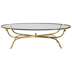 Oval Jansen Style Brass Coffee Table