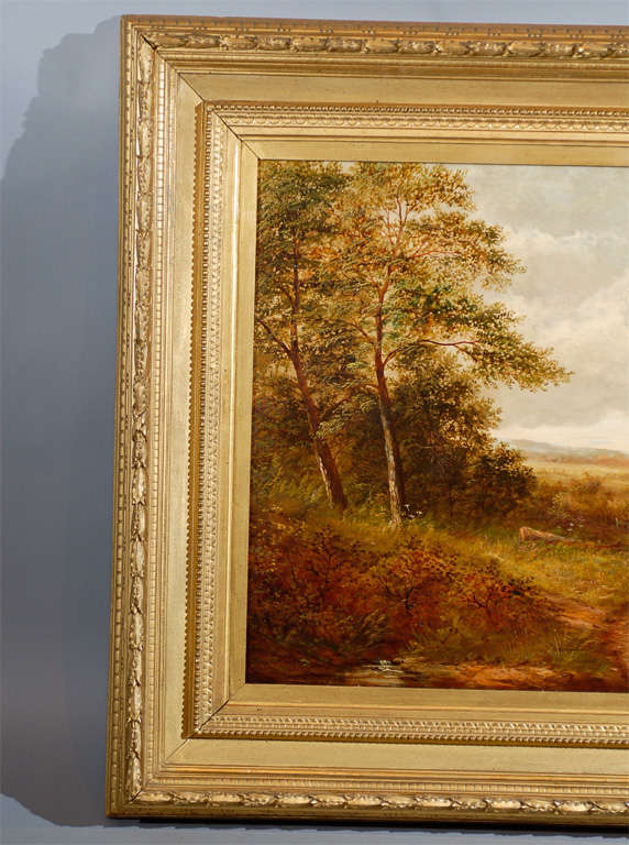 Large Carved Gilt Framed Oil On Canvas Painting with Sheep
