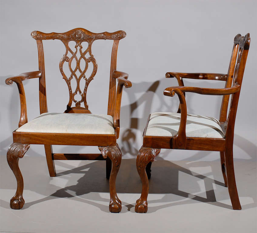 18th Century and Earlier Pair of 18th Century Irish Chippendale Arm Chairs in Mahogany