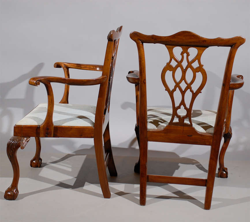 Walnut Pair of 18th Century Irish Chippendale Arm Chairs in Mahogany
