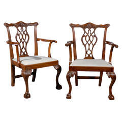 Pair of 18th Century Irish Chippendale Arm Chairs in Mahogany