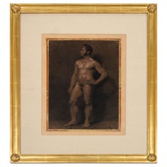 Male Nude Academic Painting on Paper, France, circa 1810