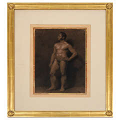 Male Nude Academic Painting on Paper, France c. 1810 1