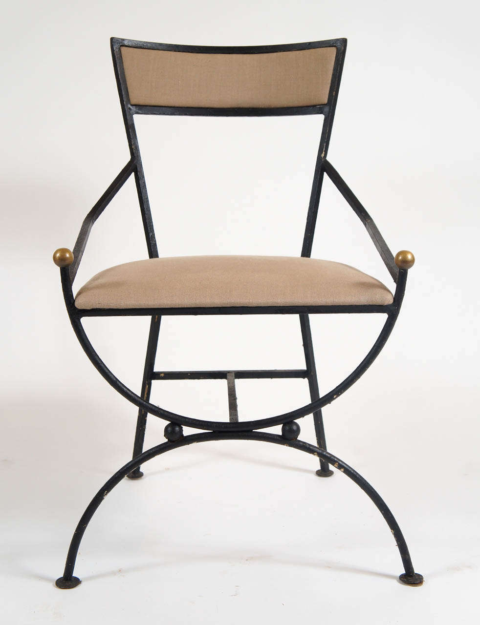 Iron and Bronze Curule Form Set of Chairs, French c. 1950 In Excellent Condition In Kinderhook, NY