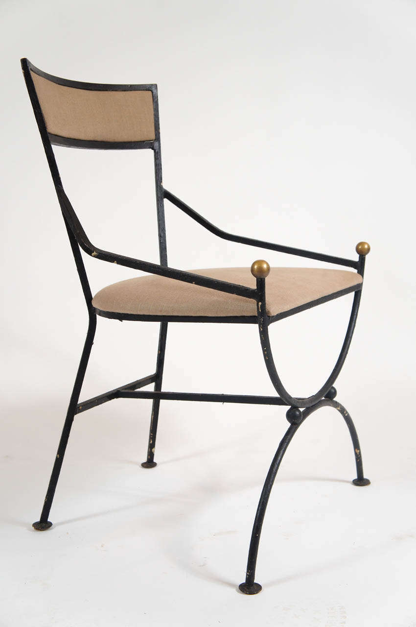 Mid-20th Century Iron and Bronze Curule Form Set of Chairs, French c. 1950