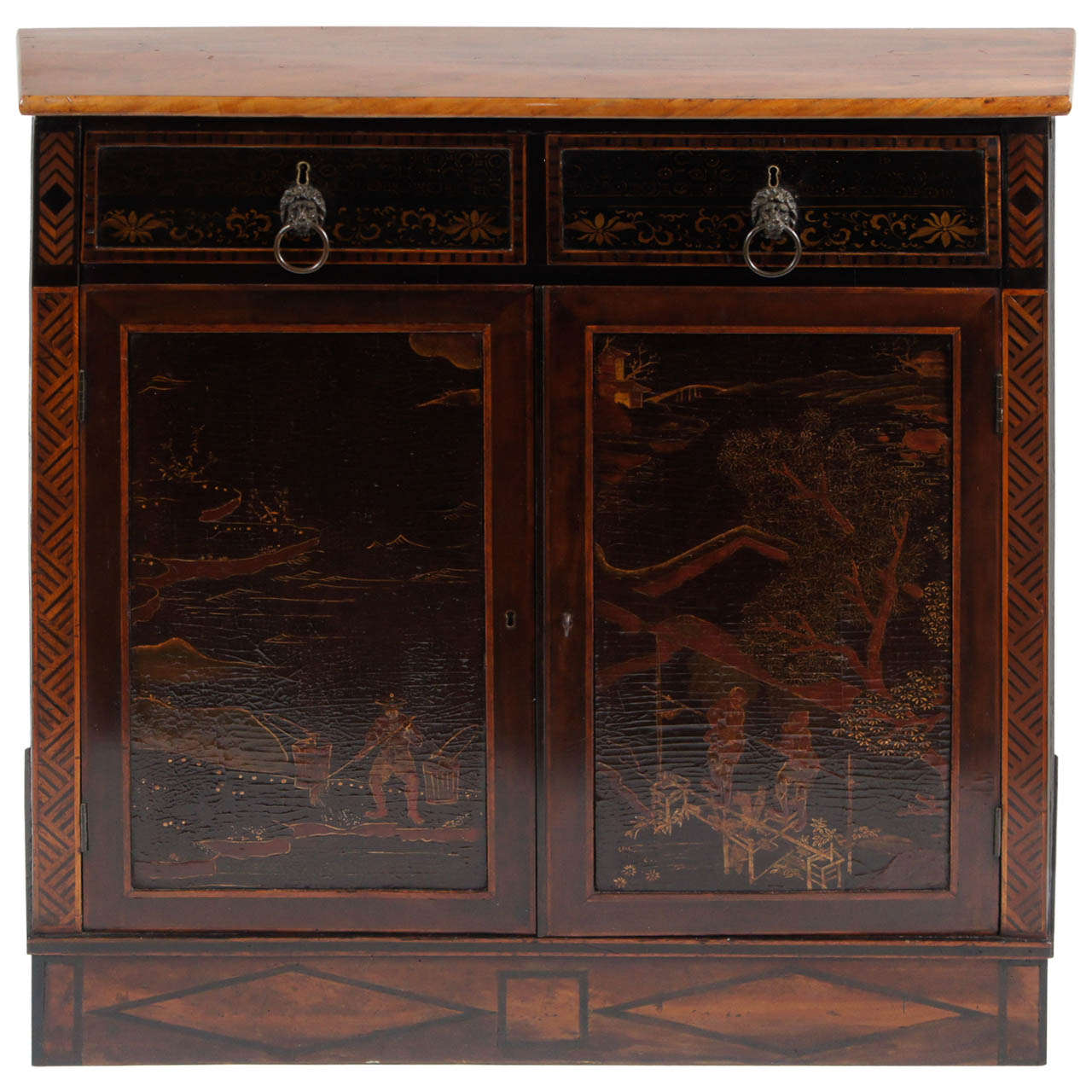 English Regency Chinoiserie Lacquer Console Cabinet, c. 1805