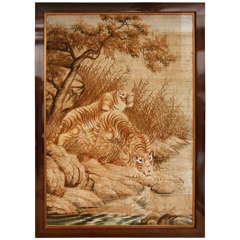 Vintage Oversized Pair of Tigers Tapestry