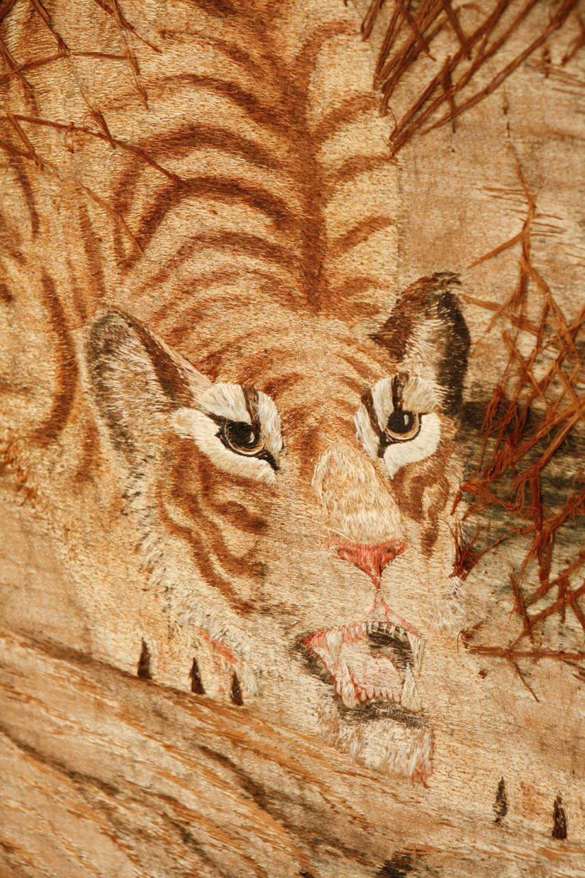 Mid-20th Century Oversized Pair of Tigers Tapestry