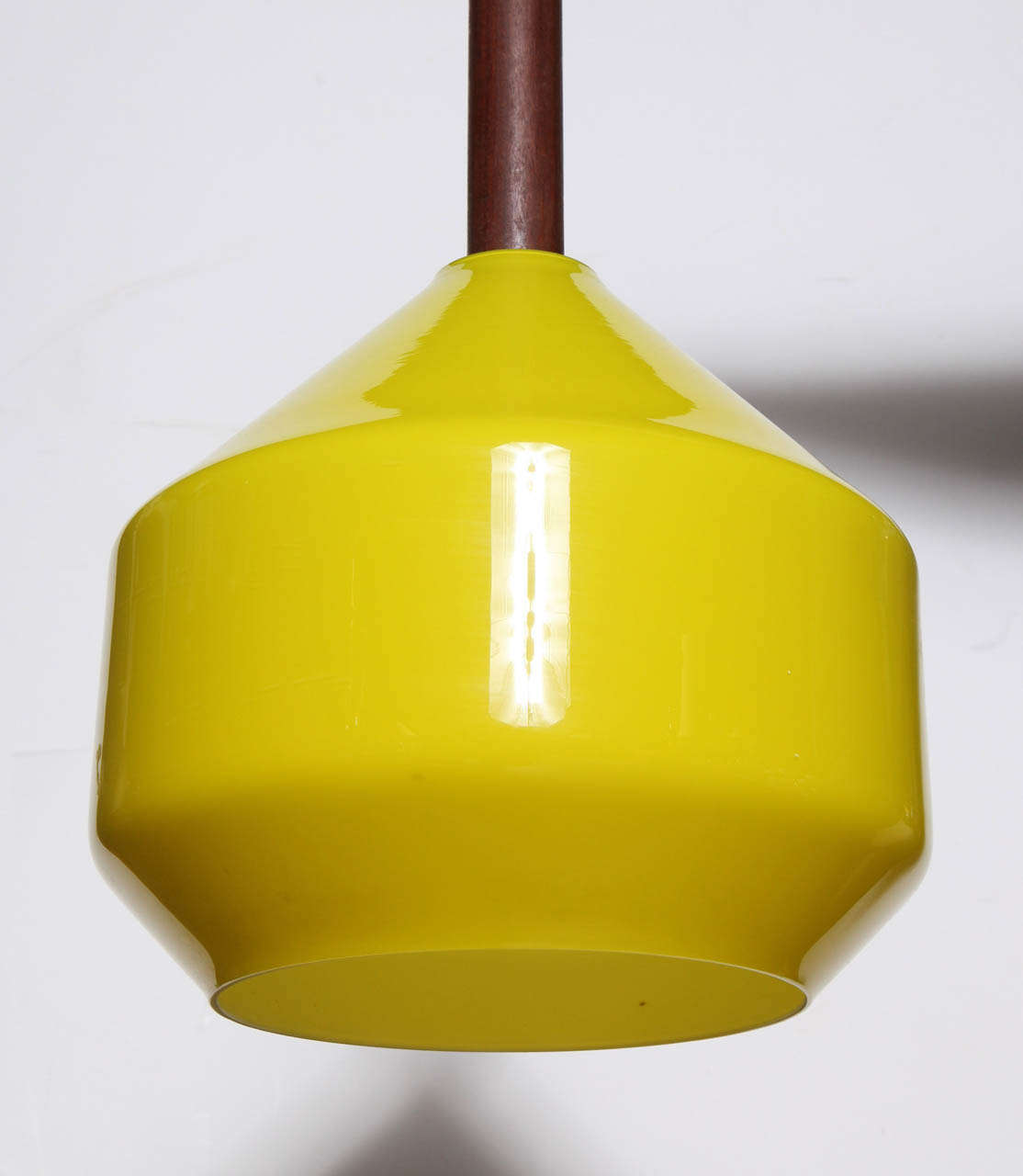 Scandinavian Modern 1950's Tapio Wirkkala Yellow Cased Glass and Teak Hanging Pendant