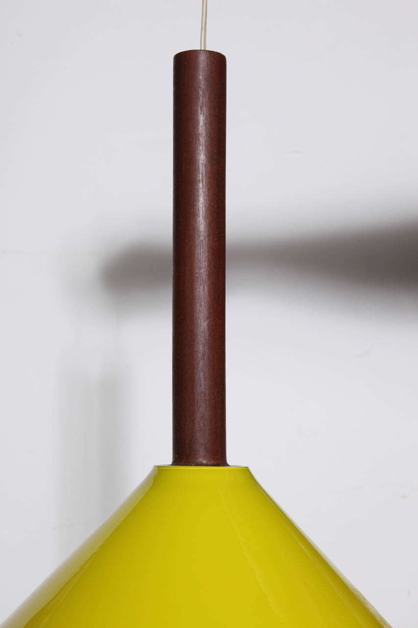 Finnish 1950's Tapio Wirkkala Yellow Cased Glass and Teak Hanging Pendant