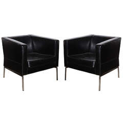 pair Black Leather Club Chairs