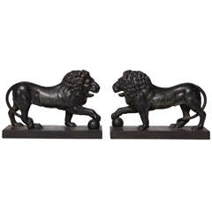 A Pair of 19th Century English Cast-Iron Lions