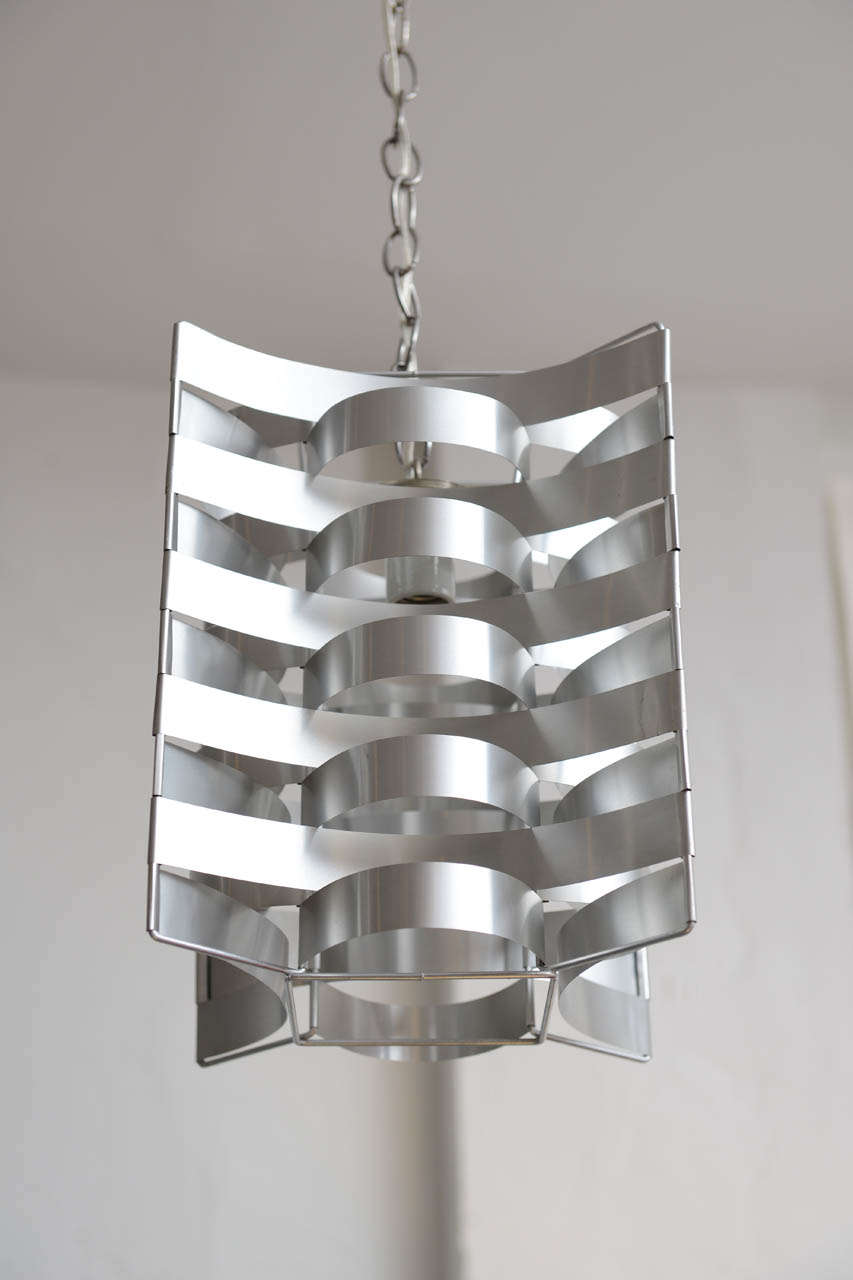 Mid-Century Modern Max Sauze Aluminum Chandelier, France 1970s