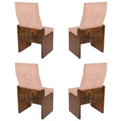 Set of 4 Brutalist Walnut Dining Chairs by Lane late 50's