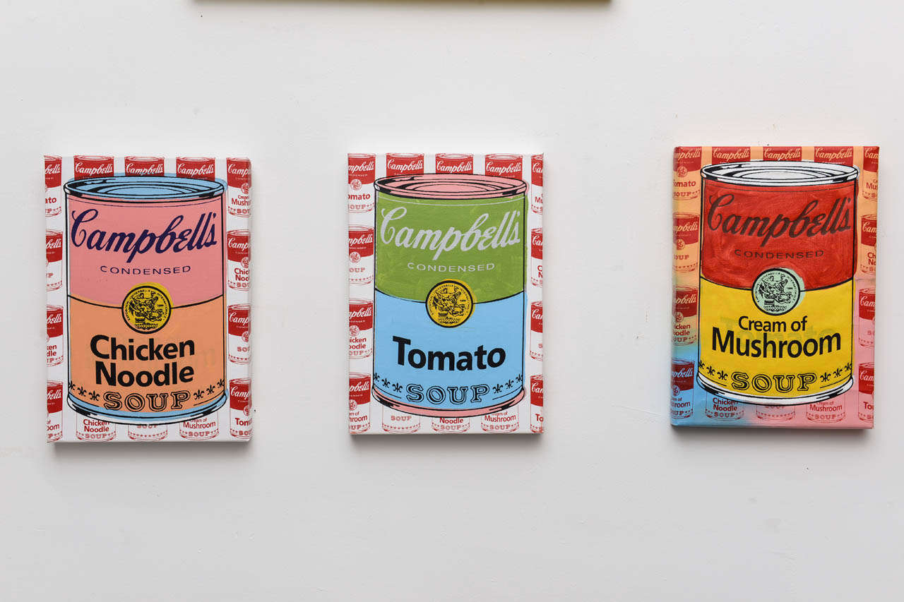 Series of 3 Campbell Soup Cans.  Each is numbered and signed on the back of the canvas.  American artist Steve Kaufman. Born in 1960 - 2010 California Artist Steve Kaufman opened his Los Angeles art studio, The Art Studio, in August 2000 to herald
