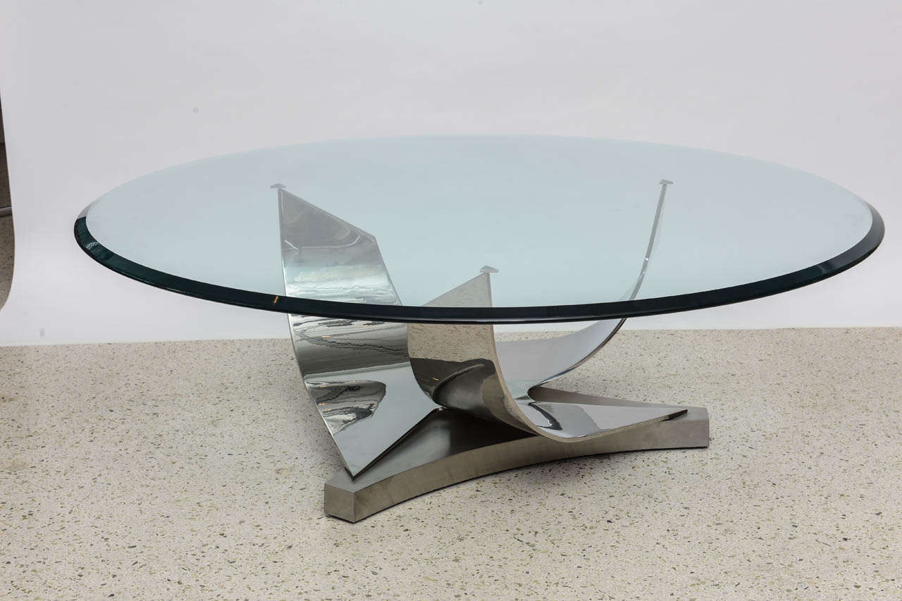 Ron Seff Polished Chrome and Stainless Steel Glass Top Low Table For Sale 3