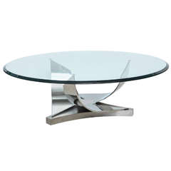 Ron Seff Polished Chrome and Stainless Steel Glass Top Low Table