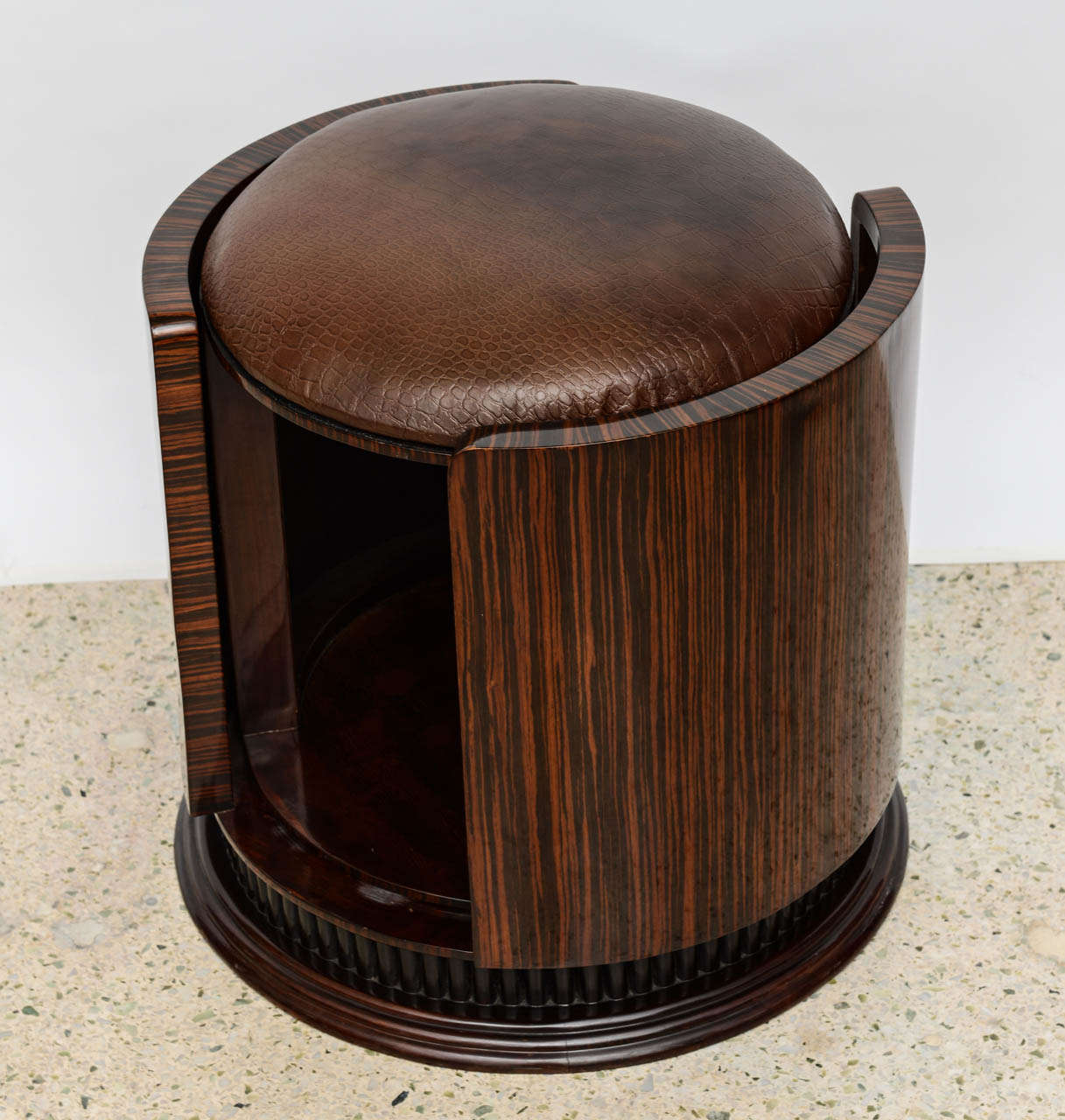 French An Art Deco Ebony De Macassar Stool, France, 1930s